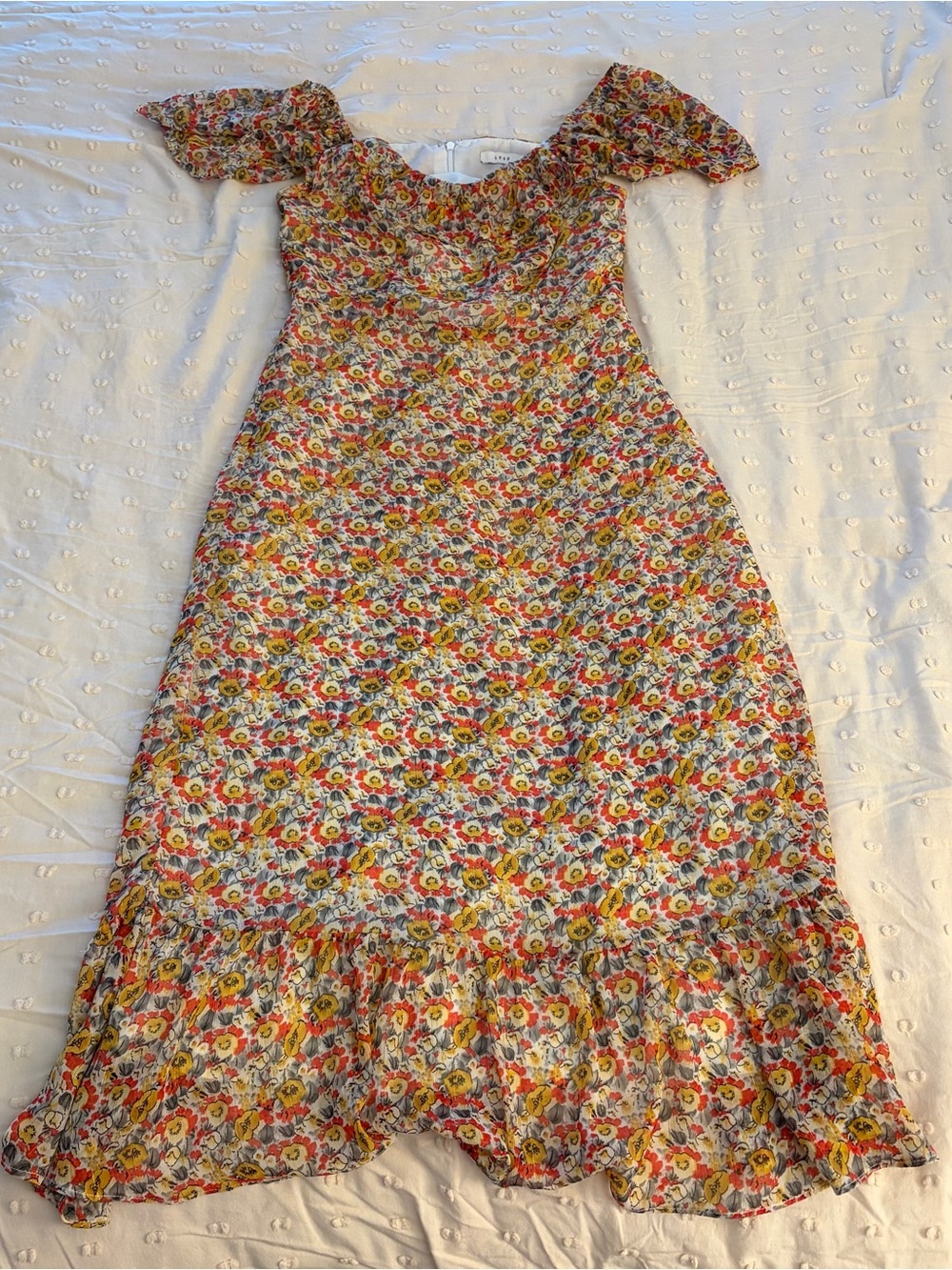 Lush Yellow Red Floral Ruffle Dress